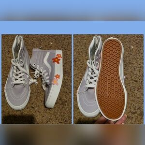 Kids Gray High-Top VANS  with Floral Accents